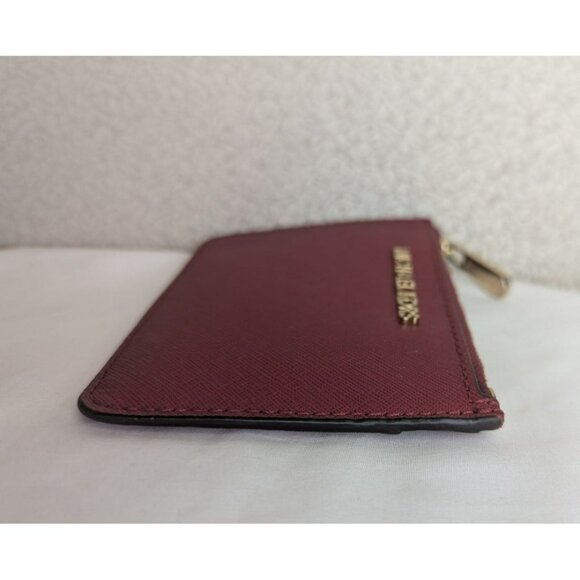 Michael Kors Jet Set Small Keychain Coin Pouch Wallet Leather Red Gold - Picture 6 of 10